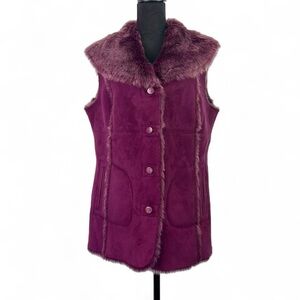 Terry Lewis Purple Faux Suede Mohair Fur Collar and Lined Button Up Vest